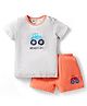Bodycare Cotton Knit Half Sleeves T-Shirt & Shorts Set With Monster Truck Print - Light Grey & Orange