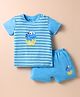 Bodycare Cotton Knit Half Sleeves T-Shirt & Shorts Set with Stripes & Dino Print - Blue