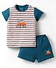 Bodycare Cotton Knit Half Sleeves T-Shirt & Shorts Set With Car Print - Light Grey & Teal Blue
