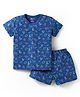 Bodycare Cotton Knit Half Sleeves T-Shirt & Shorts Co-Ord Set With Dino Print - Navy Blue