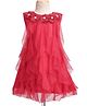 Enfance Sleeveless Floral Applique Ruffle Detailed Knee Length Dress - Maroon