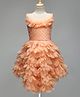 Enfance Sleeveless Stone Embellished & Embroidered Ruffle Detailed Knee Length Dress - Peach