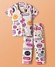 Pine Kids Single Jersey Knit Half Sleeves Co-Ord Night Suit with Whimsical Print - Offwhite & Pink