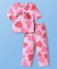 Pine Kids 100% Cotton Half Sleeves Co-ords Night Suit With Hearts Print - Pink