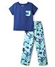 Pine Kids Single Jersey Knit Half Sleeves Night Suit with Floral Print - Navy Blue