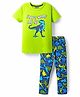 Pine Kids Single Jersey Knit Half Sleeves Night Suit With Dino Print - Lime Green & Navy Blue