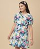 Pine Kids Cotton Woven Half Sleeves Frock With Floral Print - Multicolor