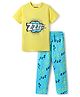 Pine Kids Single Jersey Knit Half Sleeves Co-Ord Night Suit with Text Zzzzz Text Print - Yellow & Light Blue