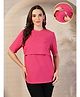 Zelena 100% Cotton Half Sleeves Solid Maternity Feeding Top With Nursing Access - Fuchsia