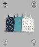 TRESNOVA Cotton Lycra Pack Of 3 Anti Microbial Finish & Advanced Ergonomic Armhole Technology Sleeveless Unicorn & Butterfly Printed Camisoles - Navy Blue & White
