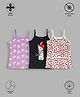 TRESNOVA Cotton Lycra Pack Of 3 Anti Microbial Finish & Advanced Ergonomic Armhole Technology Sleeveless Cats & Unicorns Printed Soft Camisoles - White Purple & Black