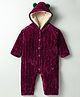 Yellow Apple Knit Full Sleeves Hooded Front Open Winter Wear Romper - Maroon