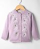 Yellow Apple Knit Full Sleeves Front Open Sweater With Floral Embroidery - Lilac