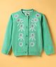 Yellow Apple Knit Full Sleeves Cardigan With Floral Embroidery - Mint