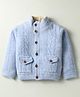Yellow Apple Wool Knitted Full Sleeves Solid Front Open Sweater - Light Blue