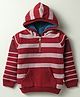 Yellow Apple Knitted Full Sleeves Hooded Striped Pullover Sweater With Kangaroo Pockets - Maroon