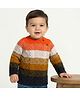 Yellow Apple Knit Full Raglan Sleeves Striped Pullover Sweater With Cable Knit Design - Multicolour