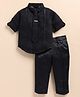 LITTLE COLLARS Blended Full Sleeves Checked Shirt & Trouser With Tie Set - Black