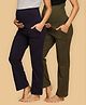 The Mom Store Cotton Pack Of 2 Solid Maternity Track Pants - Olive Green & Navy Blue