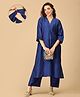 The Mom Store Silk Three Fourth Sleeves Solid Maternity Kurta With Nursing Access & Salwar Set - Blue