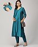 The Mom Store Silk Three Fourth Sleeves Solid Maternity Kurta With Nursing Access & Salwar Set - Teal