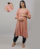 The Mom Store Muslin Three Fourth Sleeves Floral Printed Maternity Kurta With Nursing Access & Salwar Set - Peach