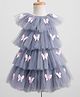 Enfance Sleeveless Butterflies Applique Detailed Layered Knee Length Dress - Grey
