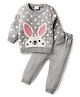 Babyhug Knitted Full Sleeves Sweater Set With Bunny & Polka Dot Print - Grey