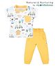 My Milestones Interlock Half Sleeves Vehicles & Sheep Printed Tee & Joggers Set - White & Yellow