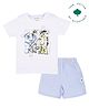 My Milestones Interlock Half Sleeves Animals Printed Tee & Chambray Shorts Set - White & Blue