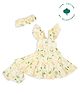 My Milestones 100% Cotton Frill Sleeves Floral Printed Dress With Bloomer & Headband Set - Light Yellow