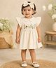 My Milestones Cotton Cap Sleeves Floral Embroidered Dress With Bloomer & Headband Set - Beige