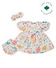 My Milestones Cotton Half Puffed Sleeves Floral Printed Dress With Bloomer & Headband Set - Off White