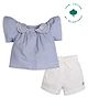 My Milestones Pure Cotton Flutter Sleeves Lace Detailed Abstract Embroidered Top & Shorts Set - Blue & White
