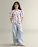 My Milestones Muslin Flutter Sleeves Floral Printed Peplum Top - White