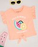 Pantaloons Junior Cotton Frill Sleeves Fruits Embroidered Knotted Top - Peach