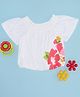 Pantaloons Junior Cotton Half Bell Sleeves Floral Printed Top - White