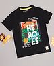 Pantaloons Junior Cotton Half Sleeves Heroes Text Printed Tee - Jet Black