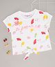 Pantaloons Junior Cotton Short Sleeves Fruits Printed & Sequins Embellished Knotted Top - White
