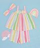 Pantaloons Baby Cotton Sleeveless Floral Embroidered & Striped Top & Coordinating Short With Headband Set - White