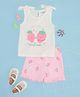 Pantaloons Baby Cotton Sleeveless Bow Applique Detailed & Strawberry Printed Top & Coordinating Short Set - White