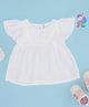 Pantaloons Baby Cotton Half Flutter Sleeves Floral Schiffli Embroidered Top - White