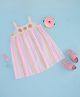 Pantaloons Baby Cotton Sleeveless Floral Crochet & Striped Dress - Pink