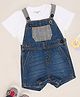 Pantaloons Baby Cotton Denim Mild Washed Dungaree With Half Sleeves Tee - Navy Blue