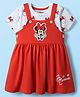 Babyhug Disney Single Jersey Knit Dungaree Style Frock & Half Sleeves Inner Tee With Minnie Mouse Graphics - Red & White