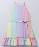Taffykids 100% Viscose Sleeveless Rainbow Ombre Halter Neck Aline Dress With Tie-Up Belt - Multi
