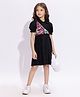 Taffykids Viscose Solid Puff Sleeves Aline Shirt Dress With Multi Color Chest Bag - Black & Multi