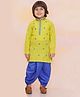 KID1 Cotton Full Sleeves Floral Embroidered Sequins Embellished Dhoti Kurta Set - Yellow & Blue