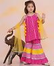 KID1 Cotton Sleeveless Bandhani Designed & Gota Lace Embellished Top & Sharara With Dupatta Set - Pink & Yellow