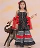 KID1 Cotton Sleeveless Bandhani Designed & Gota Lace Embellished Top & Sharara With Dupatta Set - Black & Red